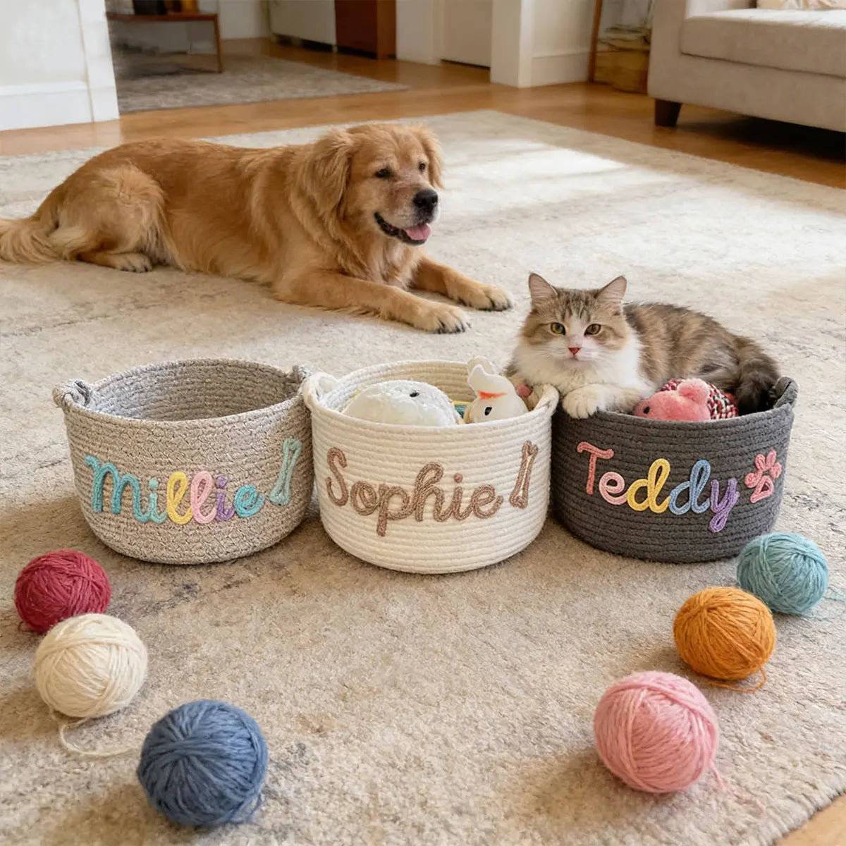 1pc Personalized Cotton Rope Dog Toy Basket, - ProPawPet.com