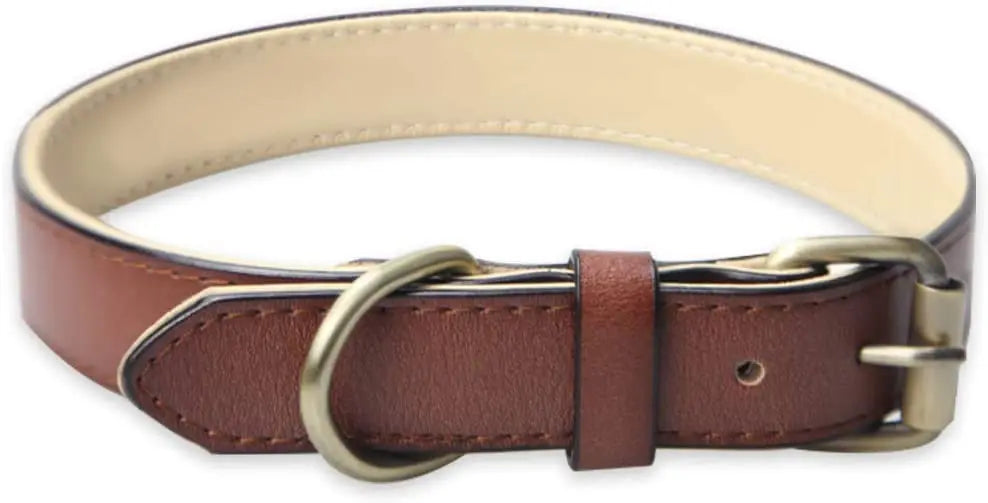 Adjustable Soft Leather Dog Collar, Padded