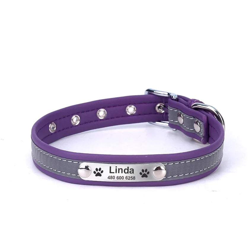 Personalized Dog Collar Leather Reflective - ProPawPet.com