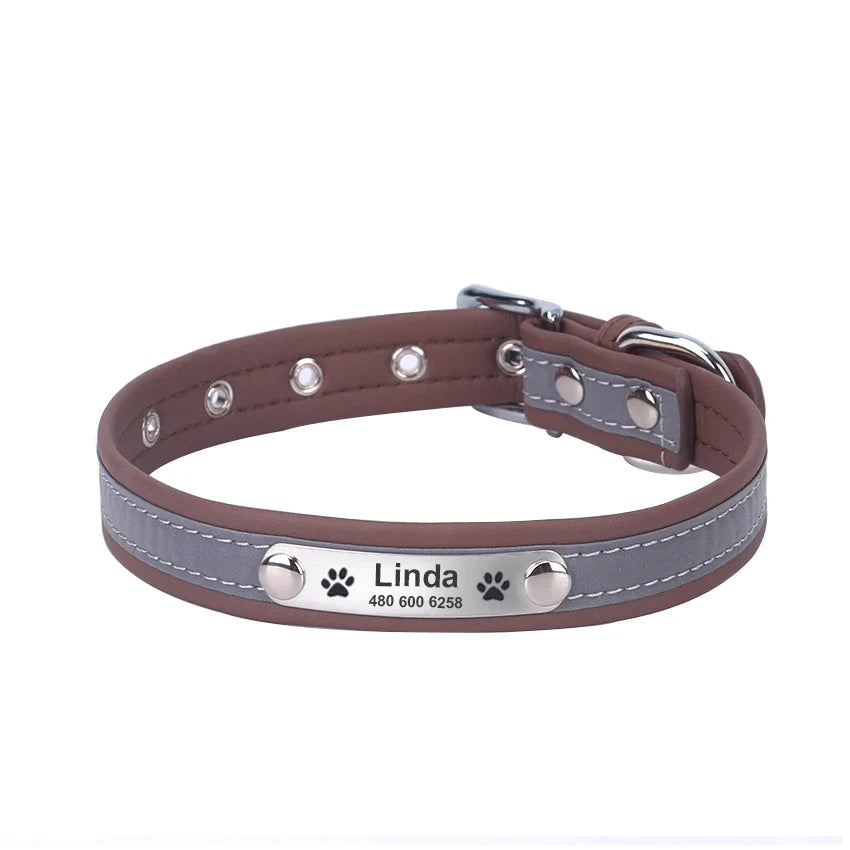 Personalized Dog Collar Leather Reflective - ProPawPet.com