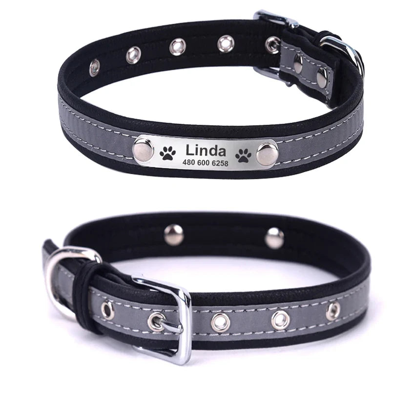 Personalized Dog Collar Leather Reflective - ProPawPet.com