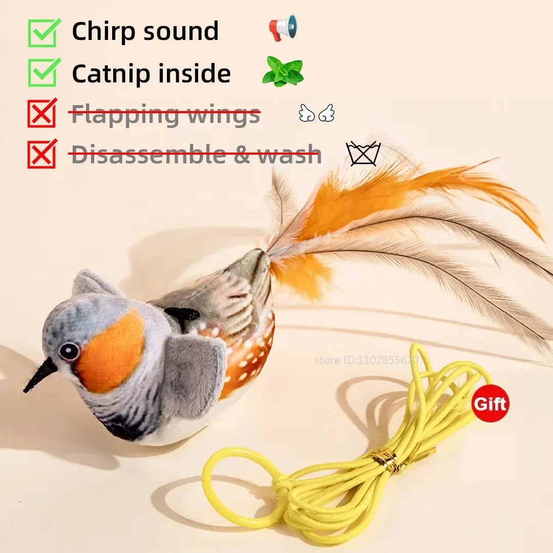Plush Simulated Bird Cat Toy Interactive Dog Rechargeable Chirping – 6 Colors