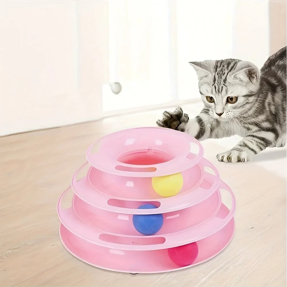 3 Layer Interactive Cat Toy Tower with Colorful Balls – Cat Supplies