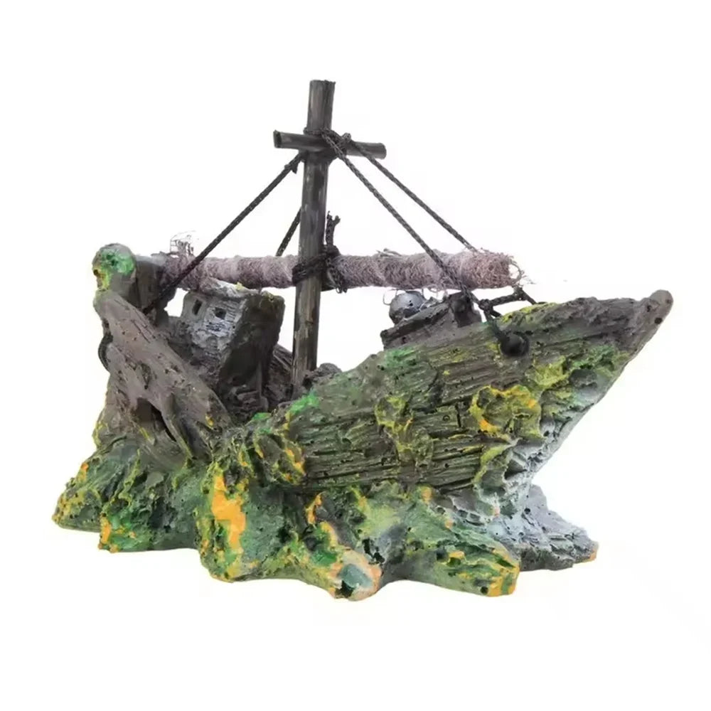Resin Random Style Fish Tank Shipwreck Pirate Ship Ornament