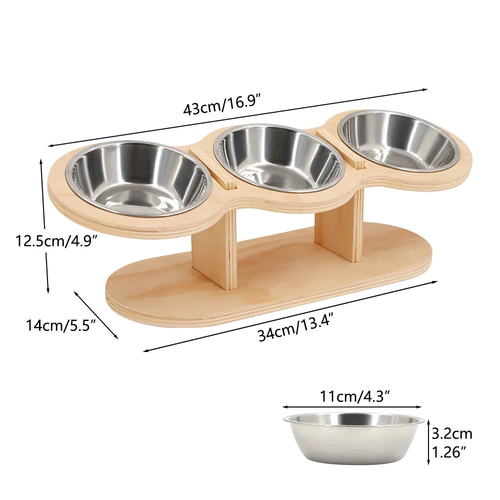 Raised Cat Food Feeder 3 Bowls
