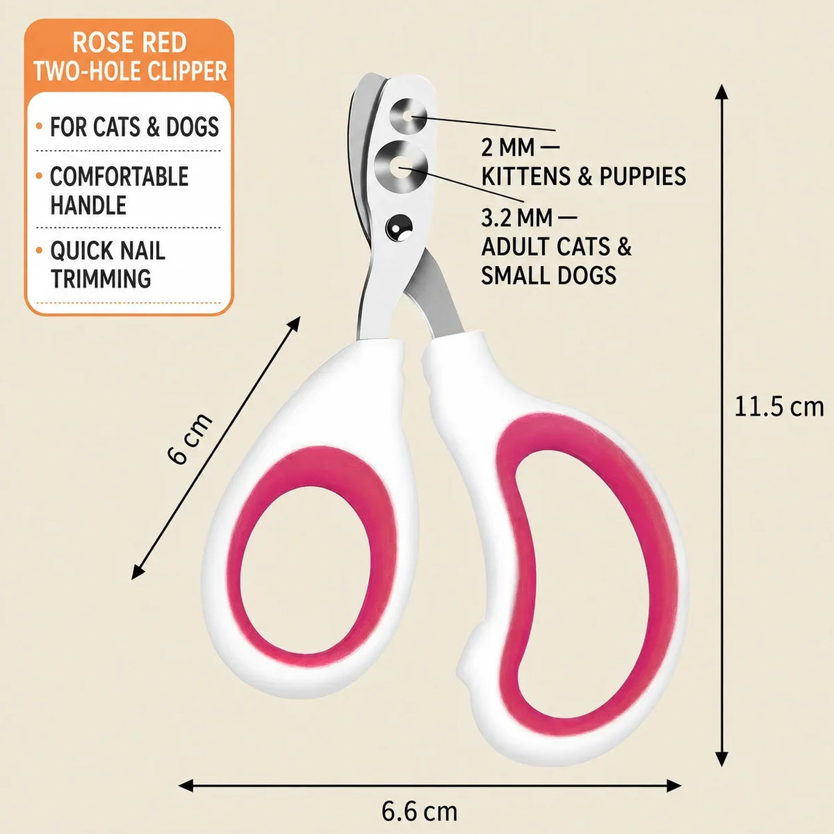 Pet Nail Clipper Scissors Dual‑hole Design Safe Sharp Claw – 3 Colors