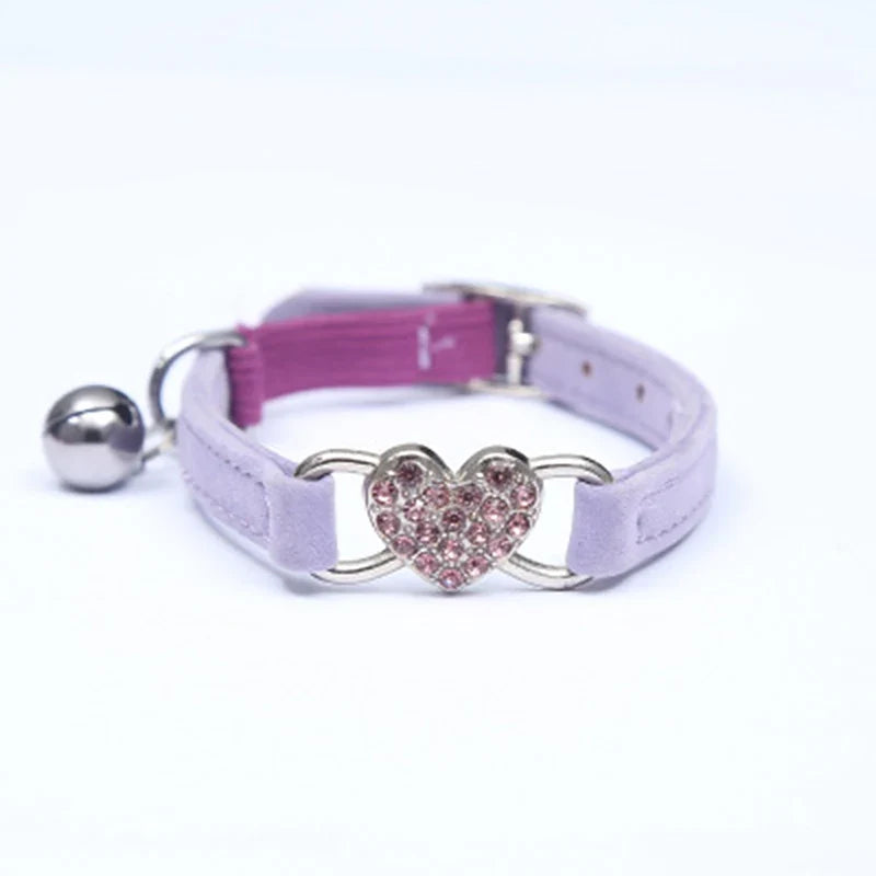 Soft Heart Charm and Bell Cat Collar