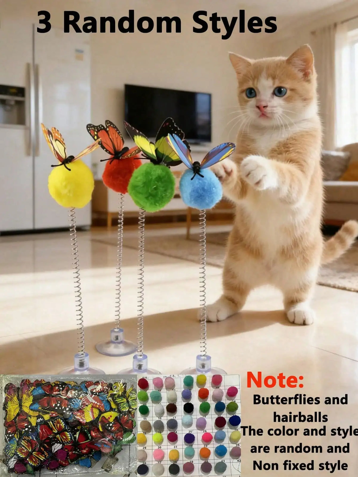 1 Suction Cup Spring Cat Teaser, Pom Plaything – 2 Colors