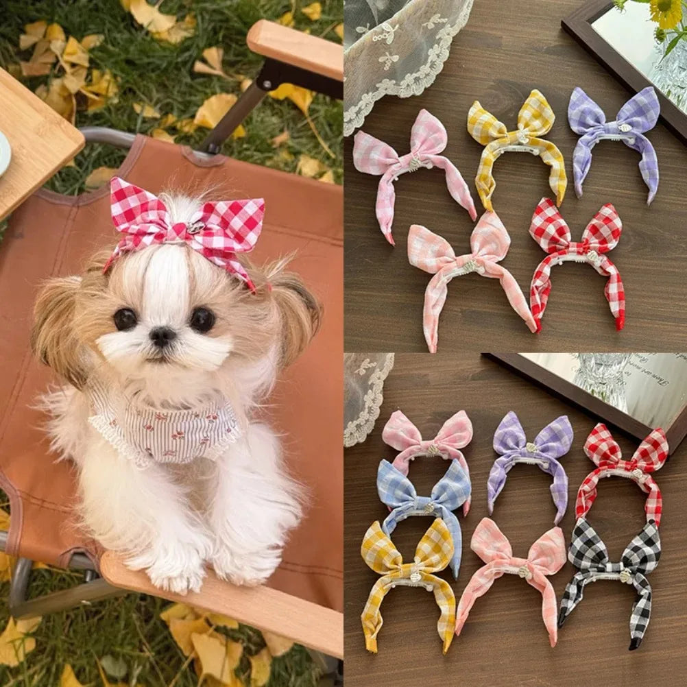 Gingham Plaid Bow Pet Hair Clip with Star - ProPawPet.com