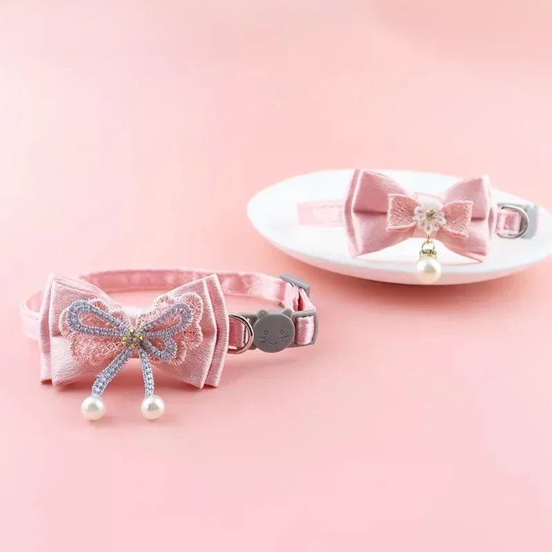 Cat Collar Pink Lace Bow Hanging Bead Cat - ProPawPet.com