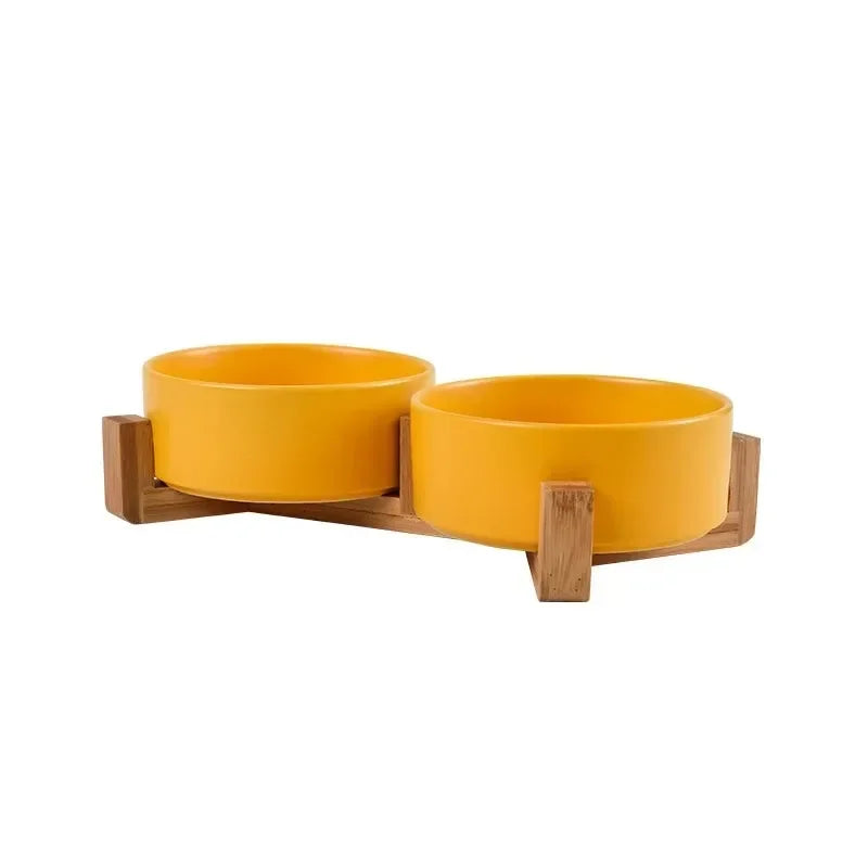 Ceramic Pet Bowl Dish With Wood Stand No - ProPawPet.com