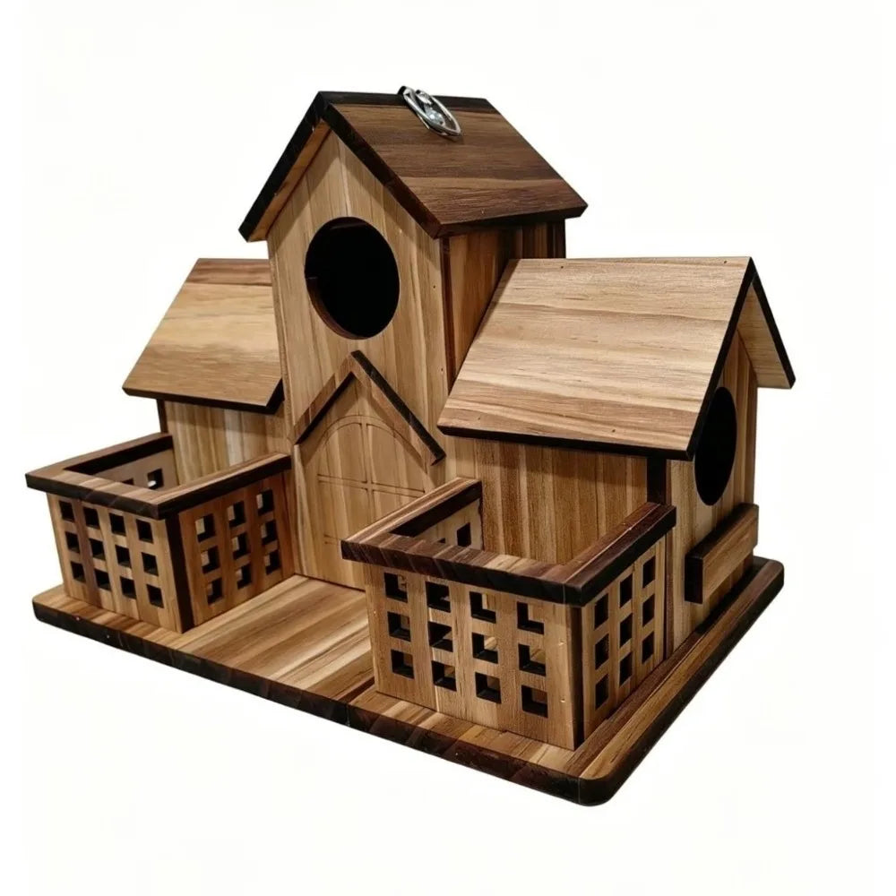 Waterproof Wooden Bird Home Rustic Style Multiple Holes, Durable