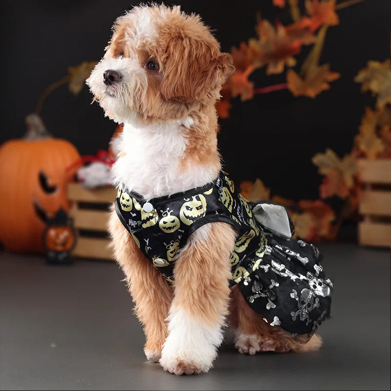 Cute Pet Halloween Ghost Pumpkin Skirt Dress - ProPawPet.com
