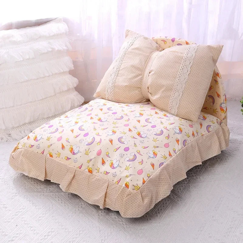 Detachable Pet Sofa Supplies Cute Bow Cat & Dog Bed – 5 Colors