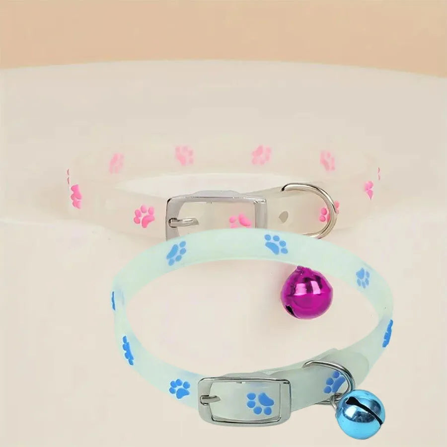 Cat Collar Glow in the Dark Footprint Cute Charms Adjustable – Cat Collars
