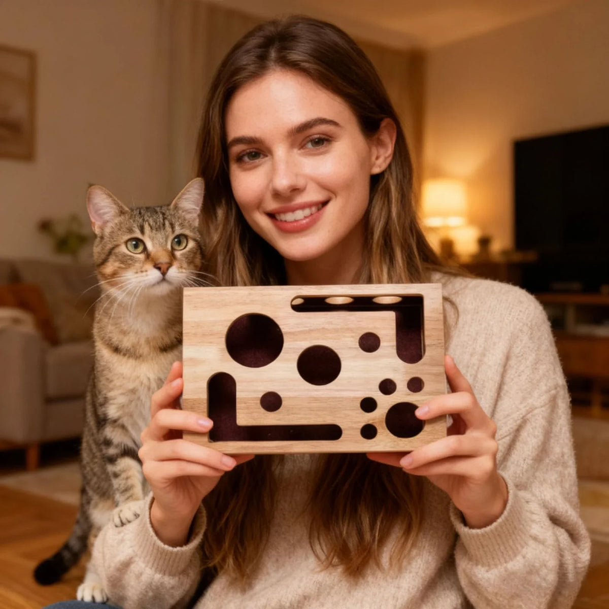 Interactive Frosted Wooden Cat Maze Toy Pet Treat Dispenser – Cat Toys & Play