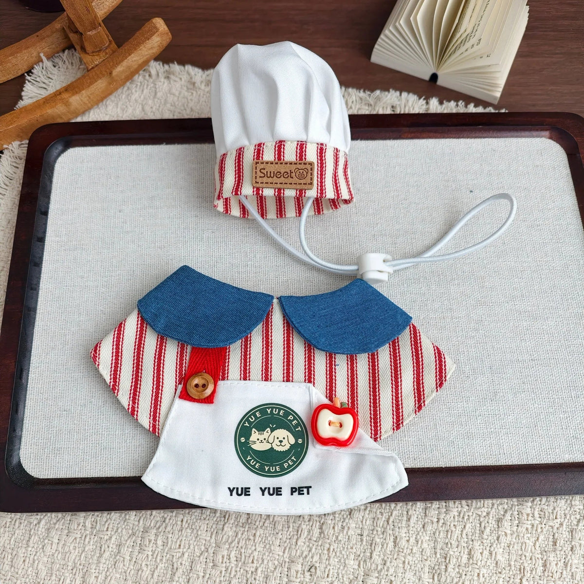 Cute Pet Chef Costume Set with Hat and Bib Collar – 3 Sizes