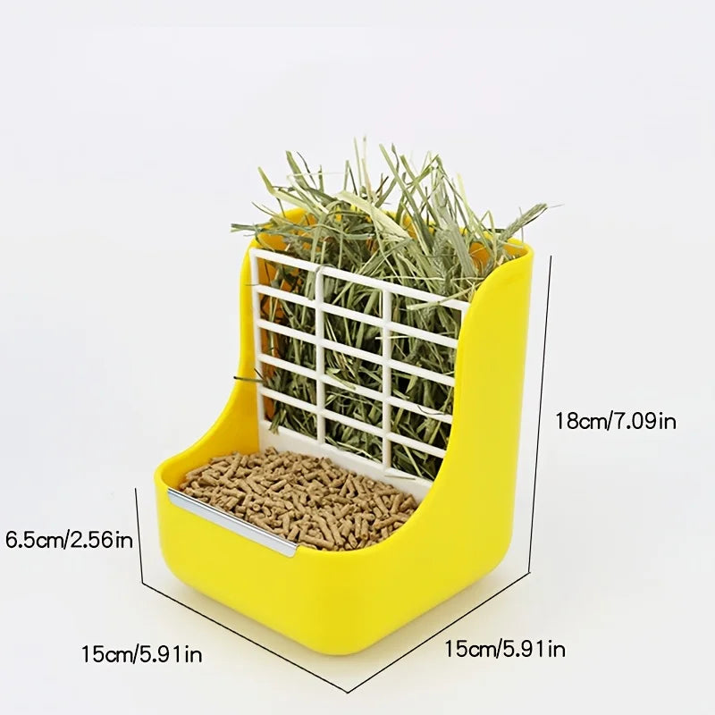 2‑in‑1 Hay Food Feeder Bowl Enclosure Mount Anti Rollover Bite – 3 Colors