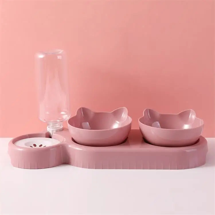 3 in 1 Cat Food Bowls and Gravity Fed Water Bottle – 3 Colors