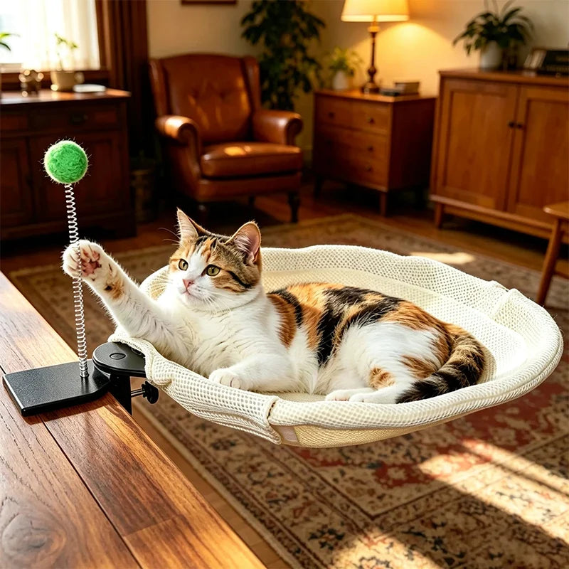 Adjustable Cat Hammock Desk Bed with Toy - ProPawPet.com