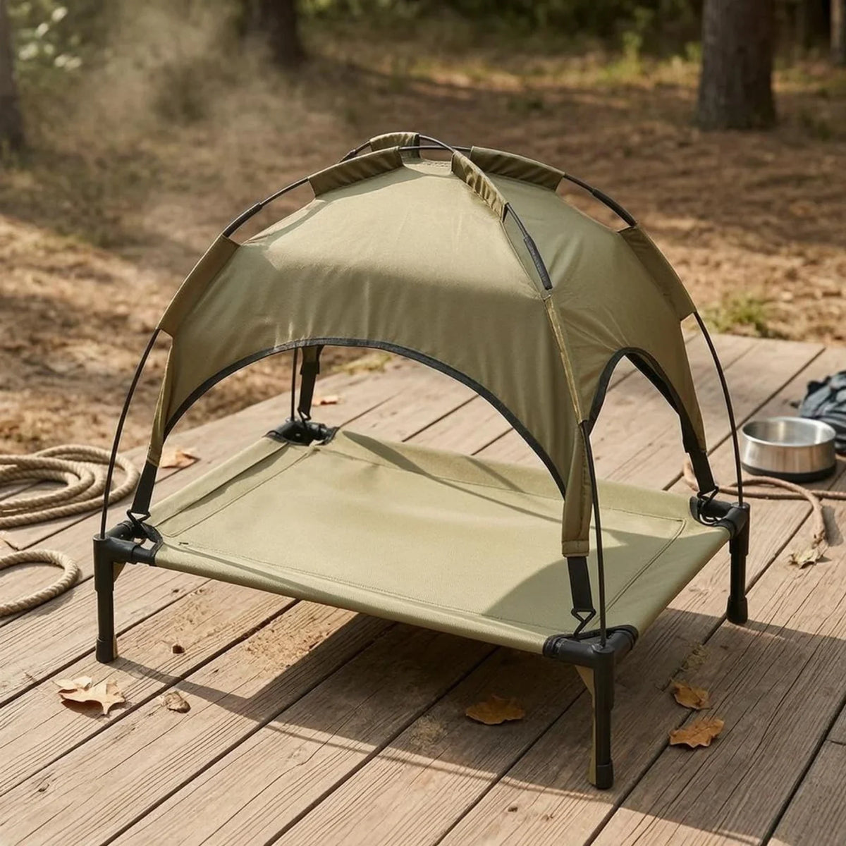 Foldable Elevated Dog Cot Bed with Removable Oxford Canopy, Breathable