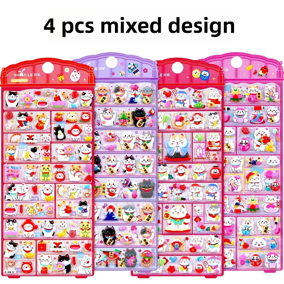 Pack Lucky Cat Maneki Neko Puffy 3D Stickers – Cat Accessories