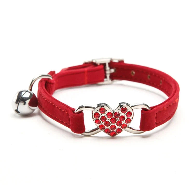 Heart Shaped Cat Collar with Bell Safety Elastic Adjustable – Cat Supplies