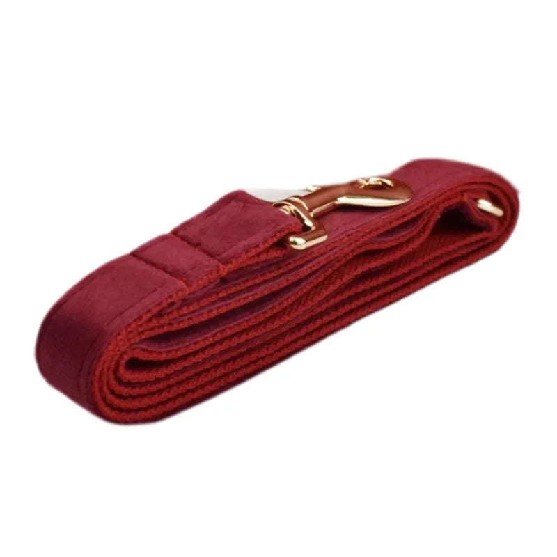 Red Wine Velvet Dog Collar And Leash Set For - ProPawPet.com