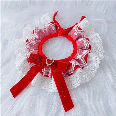 Plaid Dog Bow Bibs Collar Lace Scarf - ProPawPet.com