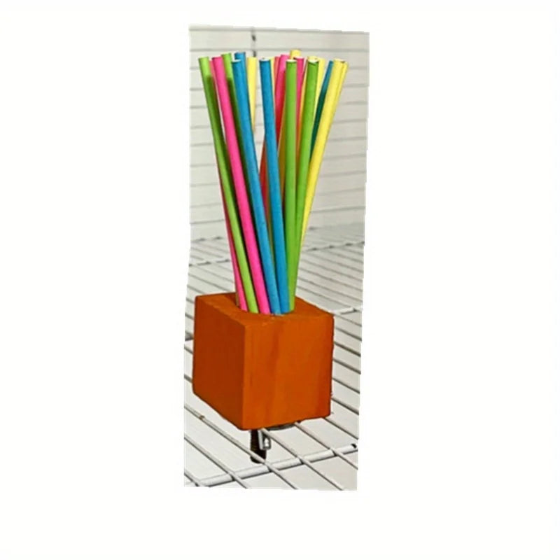 Parrot Wooden Plaything Rainbow Paper Stick Grinding Teeth Biting for Birds
