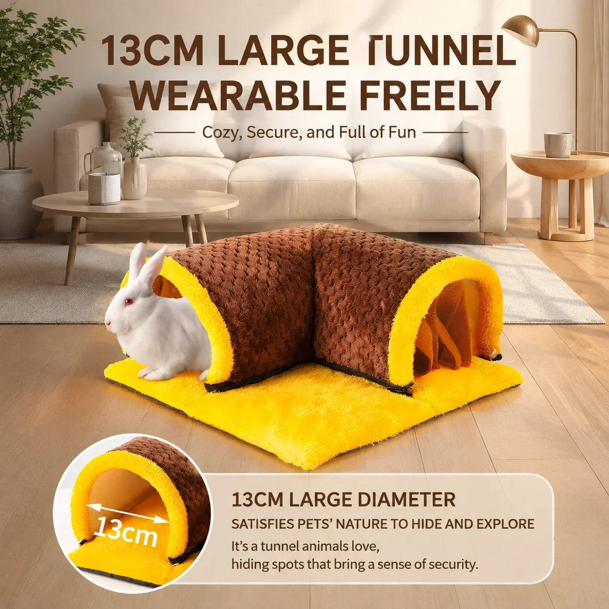 Plush Small Animal Tunnel Bed with Privacy Curtain Corner – 2 Colors
