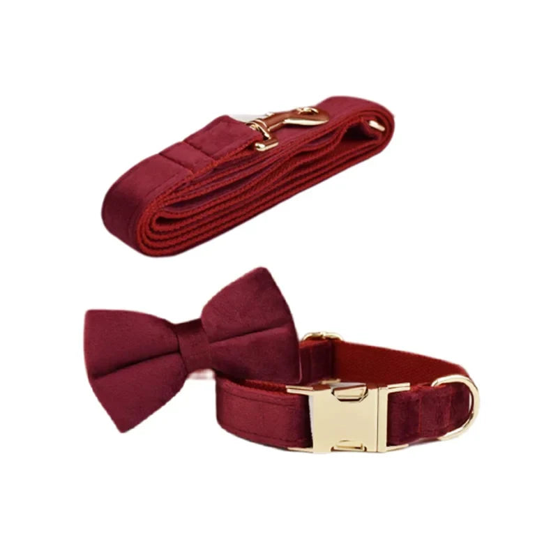 Red Wine Velvet Dog Collar And Leash Set For - ProPawPet.com