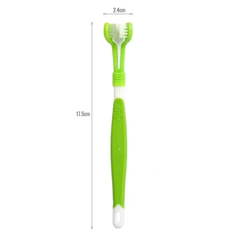 Non Slip Handle 3 Sided Pet Toothbrush with Soft Bristles – 5 Colors