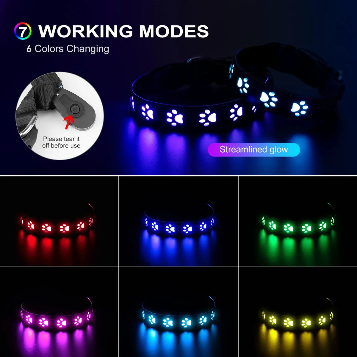 7 Modes Led Dog Collar Bone Colourful Light - ProPawPet.com