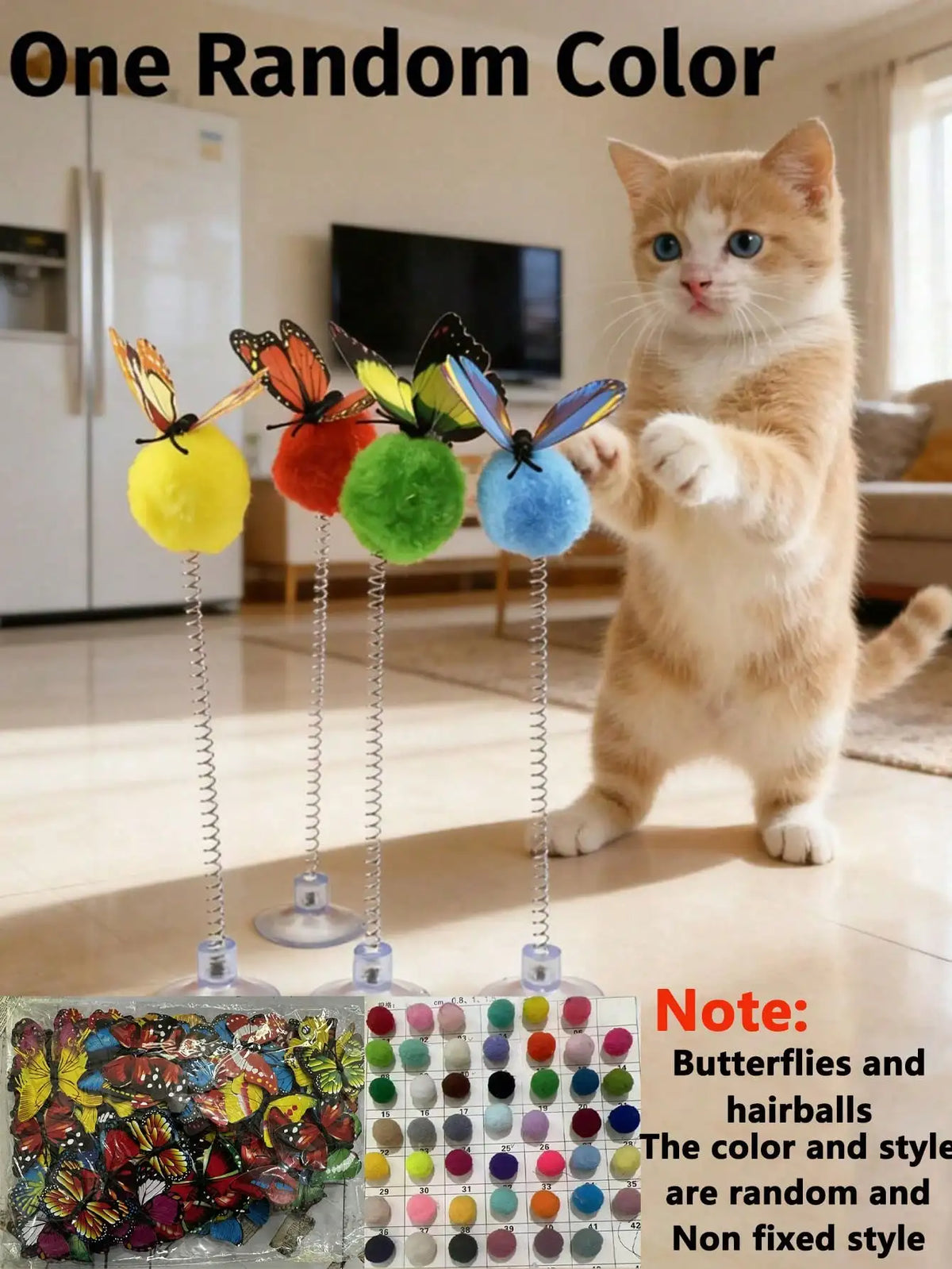 1 Suction Cup Spring Cat Teaser, Pom Plaything – 2 Colors
