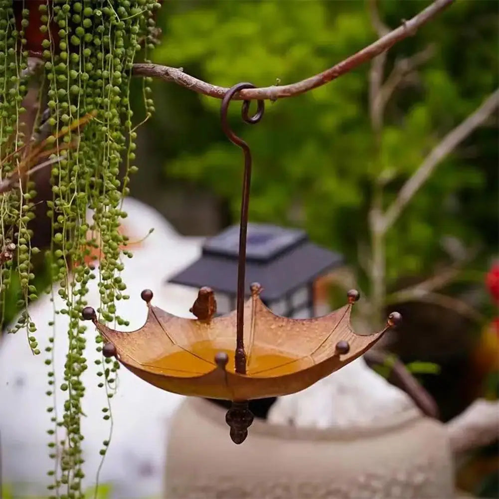 Bird Food Feeder Tray Durable Iron Umbrella Hanging Hummingbird