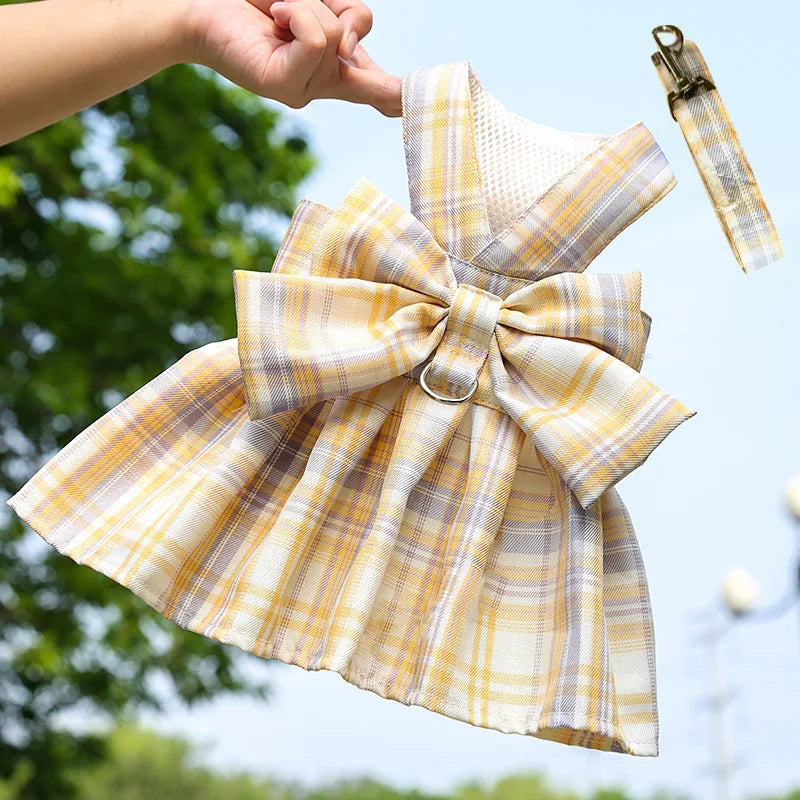 Rabbit JK Dresses and Leash Sets Mesh Plaid - ProPawPet.com