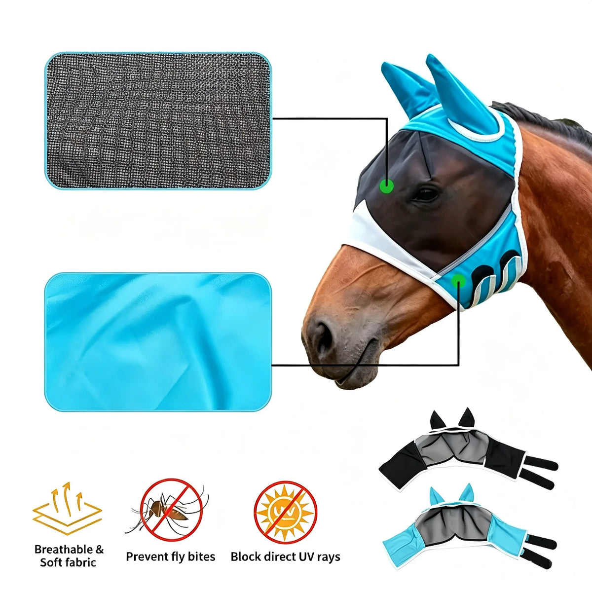 Horse Fly Mask with Ears, Anti-UV Breathable - ProPawPet.com