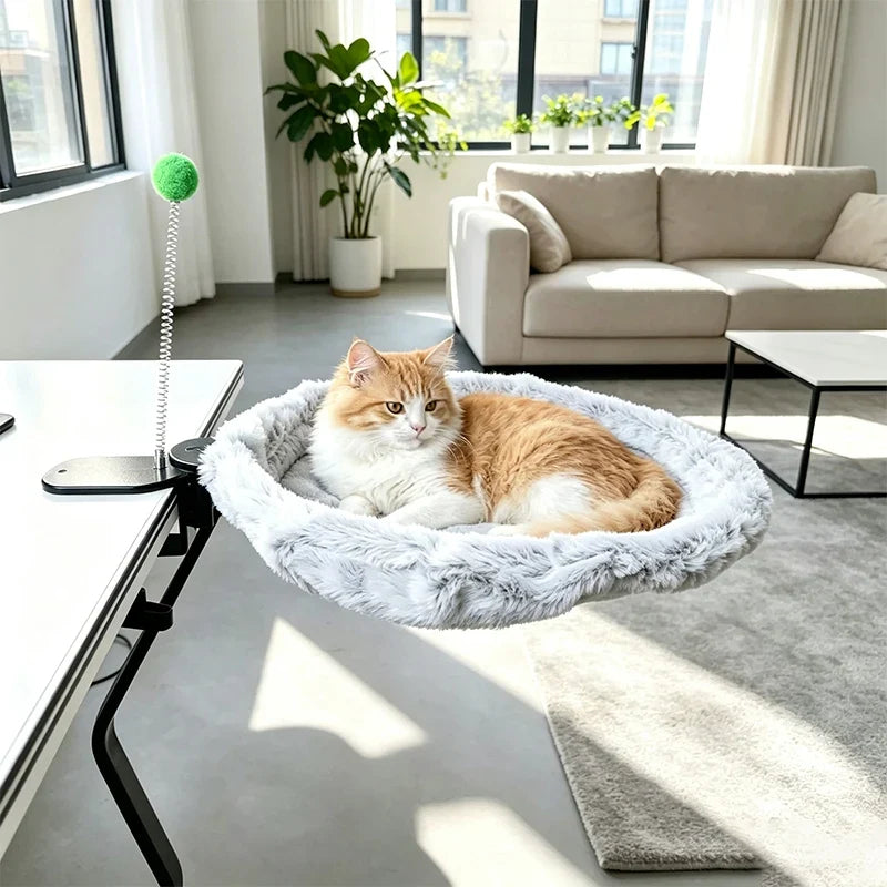Adjustable Cat Hammock Desk Bed with Toy - ProPawPet.com