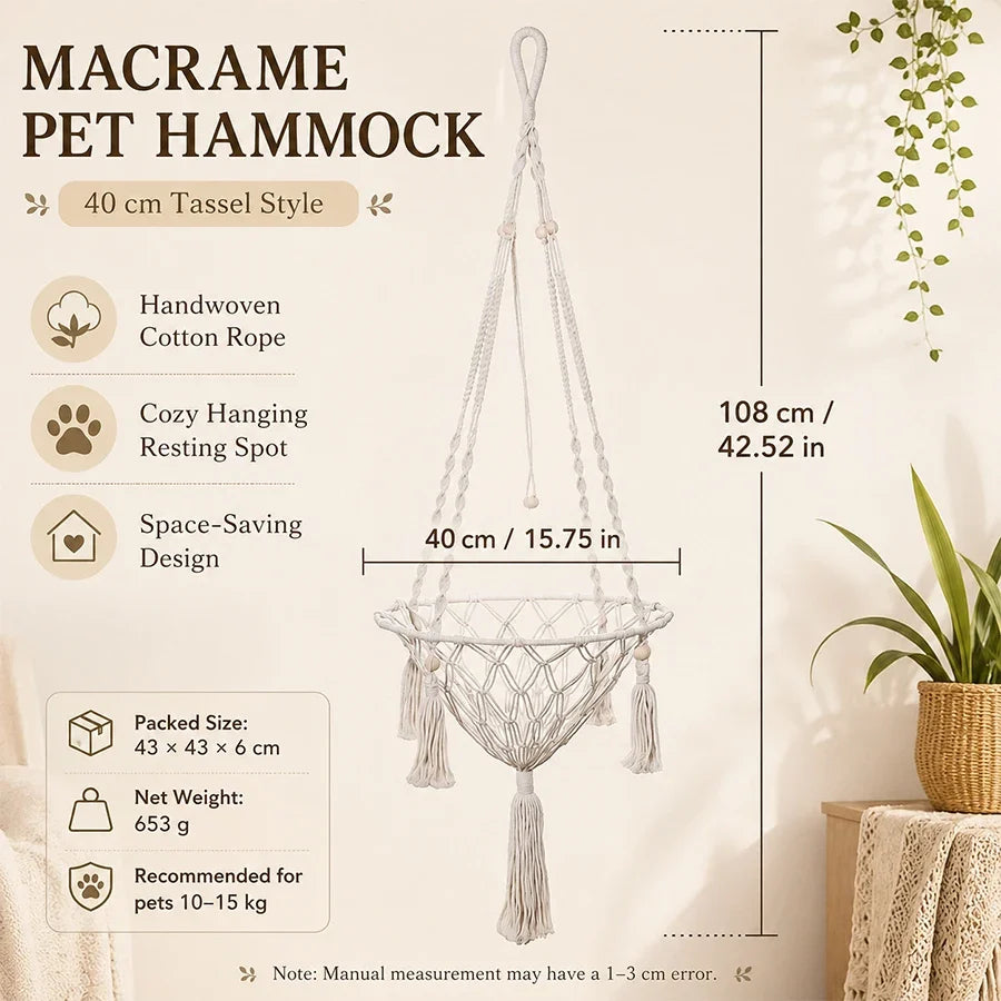 Cotton Boho Macrame Hanging Pet Hammock – Small Pet Supplies
