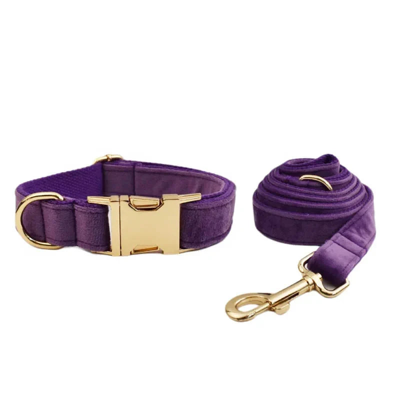 Purple Velvet Dog Collar And Leash Set For - ProPawPet.com