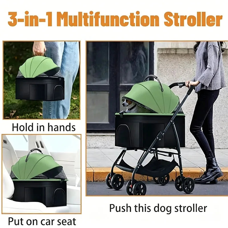 Pet Car Strollers 3in1 Lightweight Foldable - ProPawPet.com