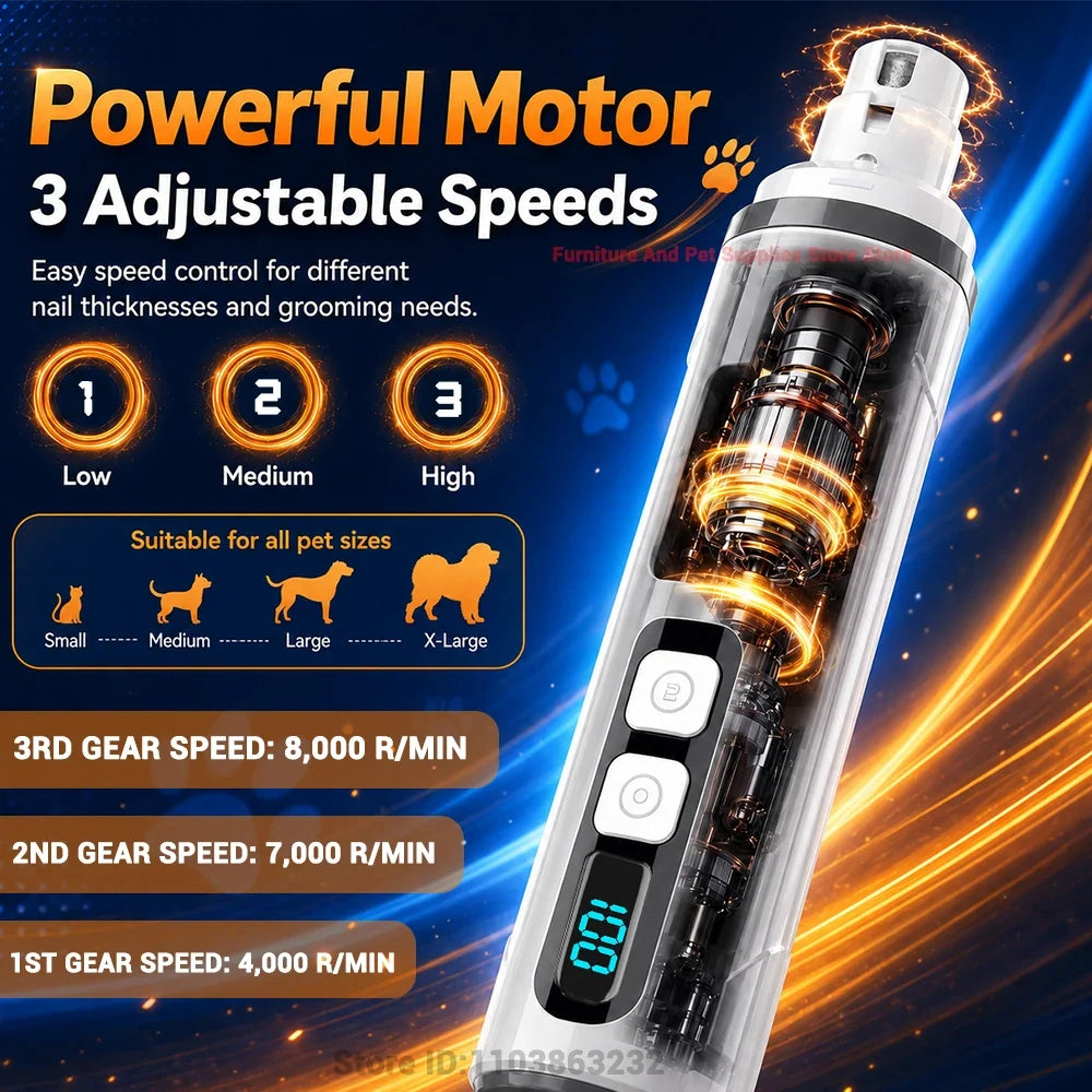 Electric Pet Nail Grinder with 3 Speed Settings LED Light – photo 4