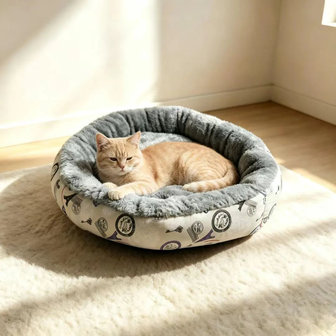 Round Corduroy Cat Bed, Soft and Warm Pet Bed - ProPawPet.com