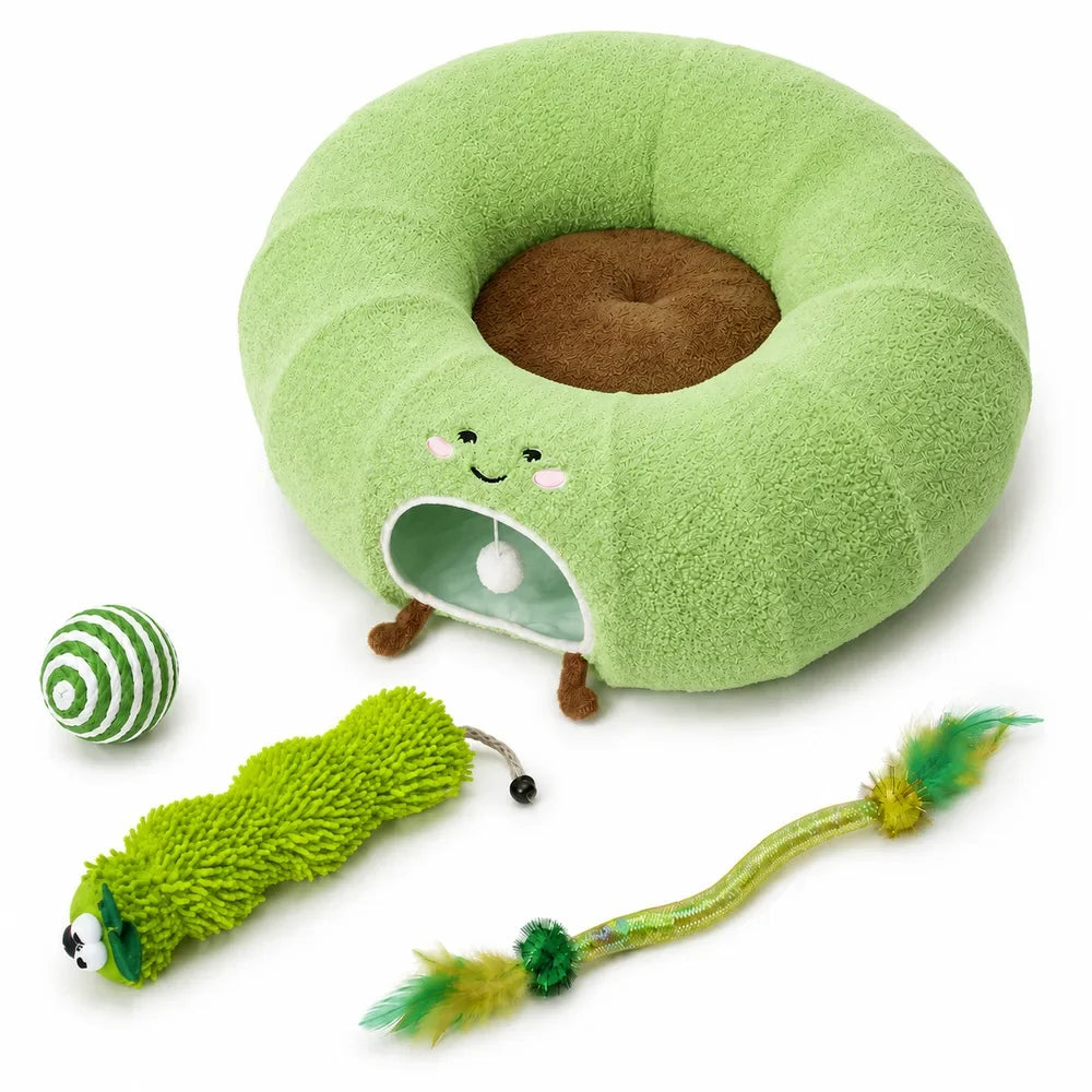 Convertible Cat Tunnel Bed for Indoor Plush Donut – Cat Supplies
