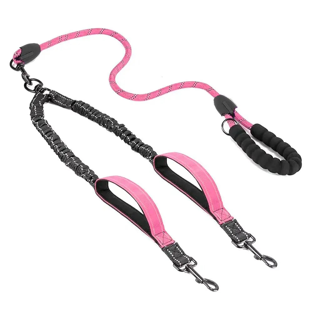 Reflective Double Dog Lead with Two Extra Traffic Handles 360 – Dog Supplies