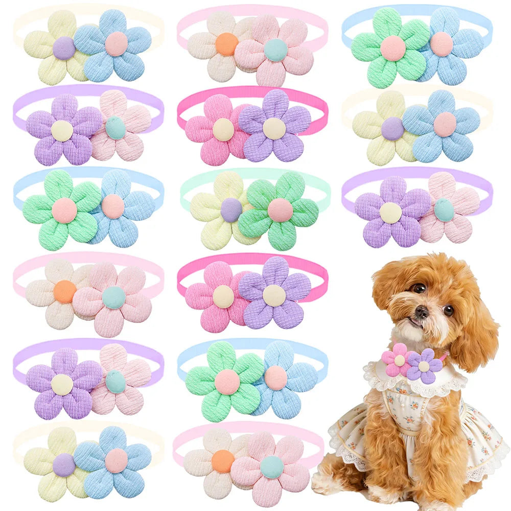 50PCS Colorful Flower Dog Bowties Handmade - ProPawPet.com