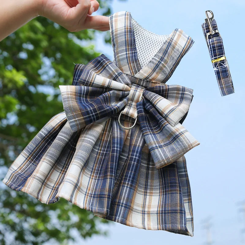 Rabbit JK Dresses and Leash Sets Mesh Plaid - ProPawPet.com