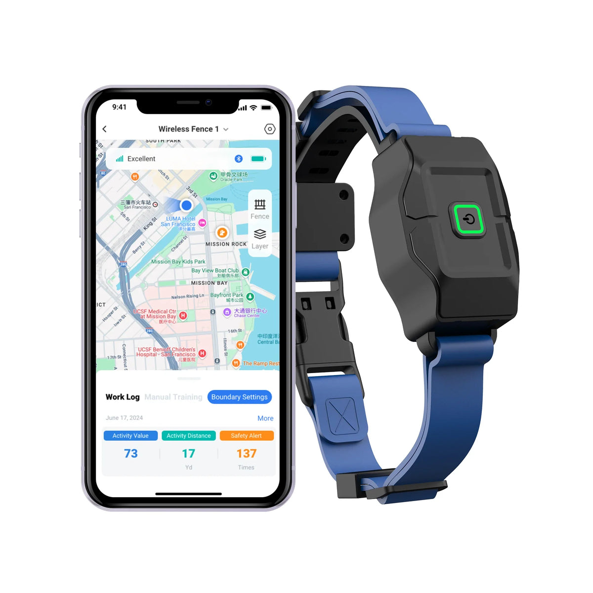 Rechargeable Furhaven Free APP GPS Smart Dog Collar – 2 Colors