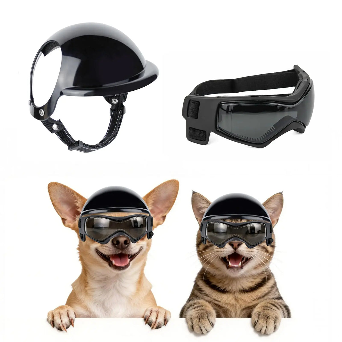 Dog Helmet Goggles Set Pet Safety Hat with Ear Holes Anti UV – Dog Supplies